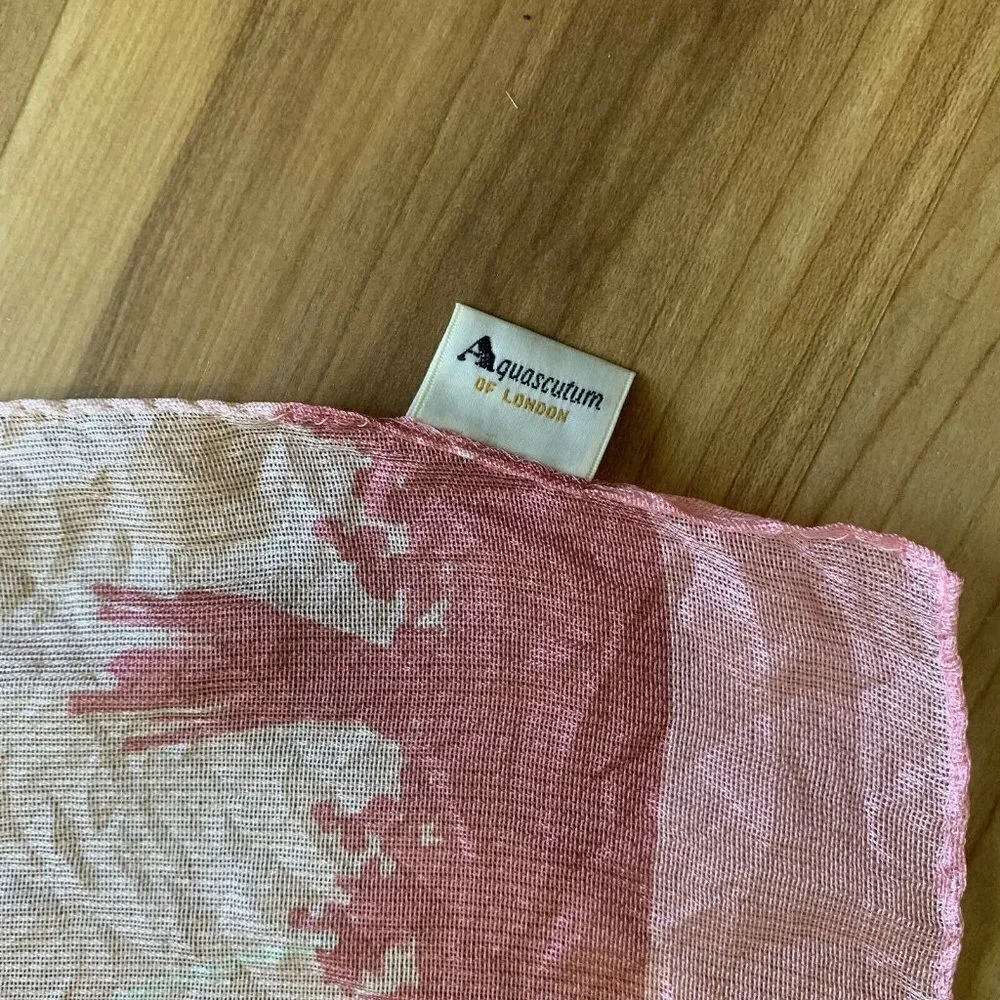 Aquascutum of London Pink Silk Scarf Wrap Sheer Rectangle 66” x 20” Geometric